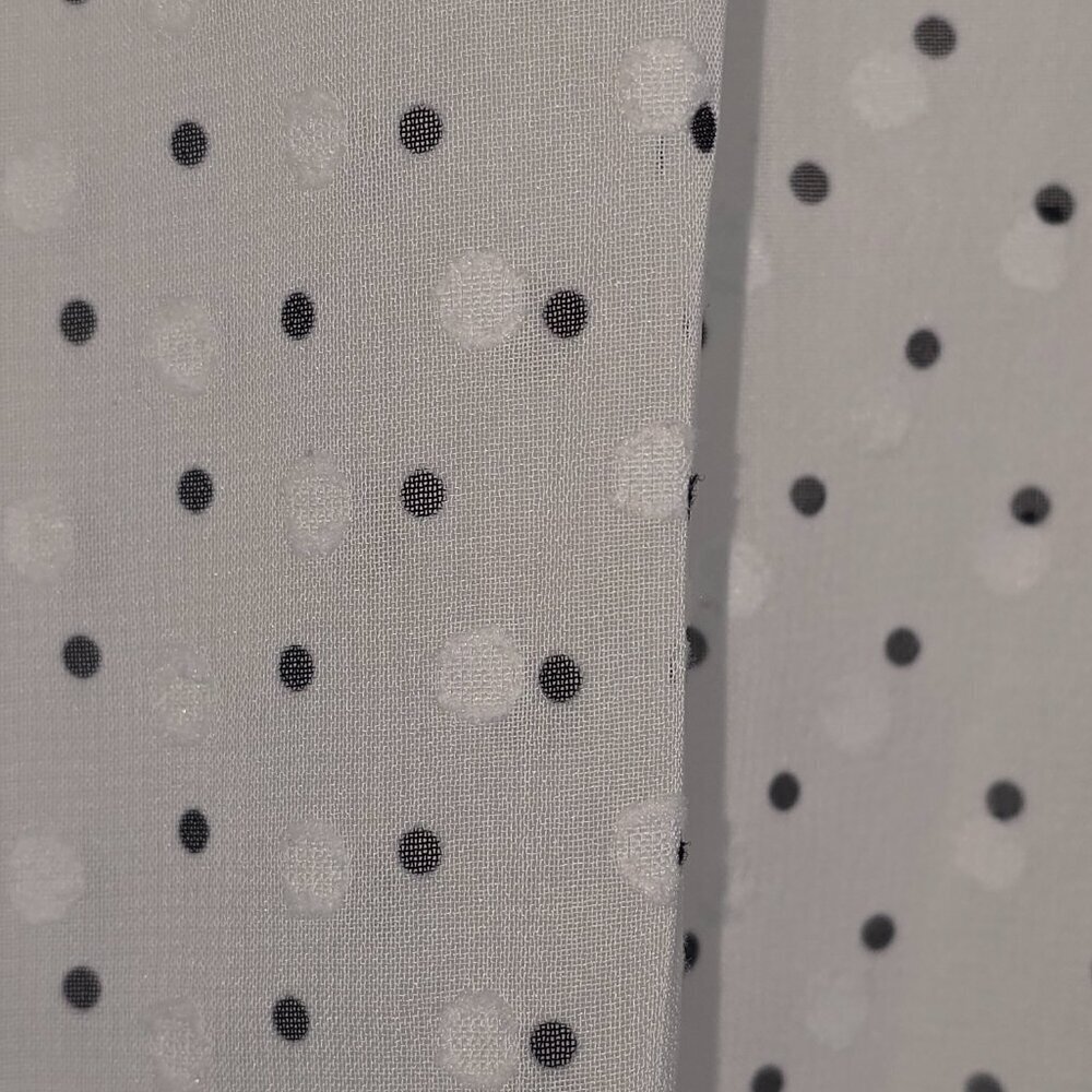 WHITE SHEER DRESS BLACK EMBOSSED POLKA DOT SHEER SLEEVE LINED SIZE S OVERSIZED - Picture 6 of 7